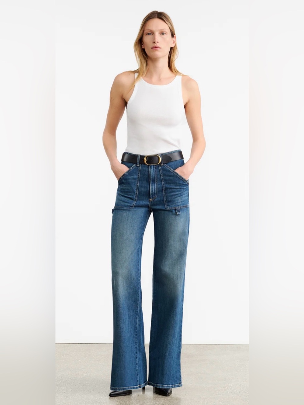 Nili Lotan  High-Rise Straight Leg Jeans in Medium Blue - Quentin Jeans - NWT